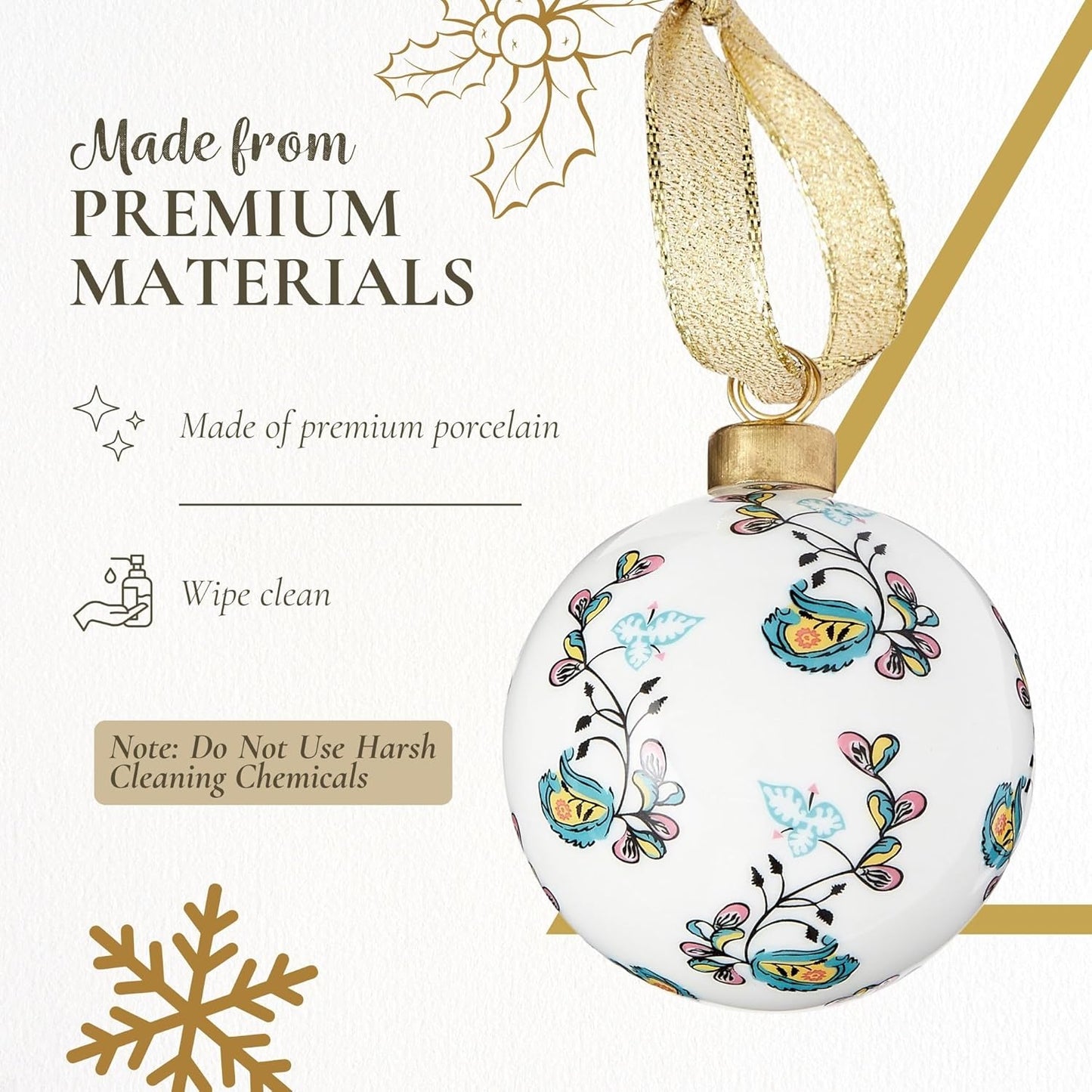 Spode Kit Kemp Psycho Sprig Yellow Bauble Christmas Bauble - Handcrafted Porcelain Festive Keepsake, Personalized Ornament, Collectible Luxury Holiday Decoration Gift