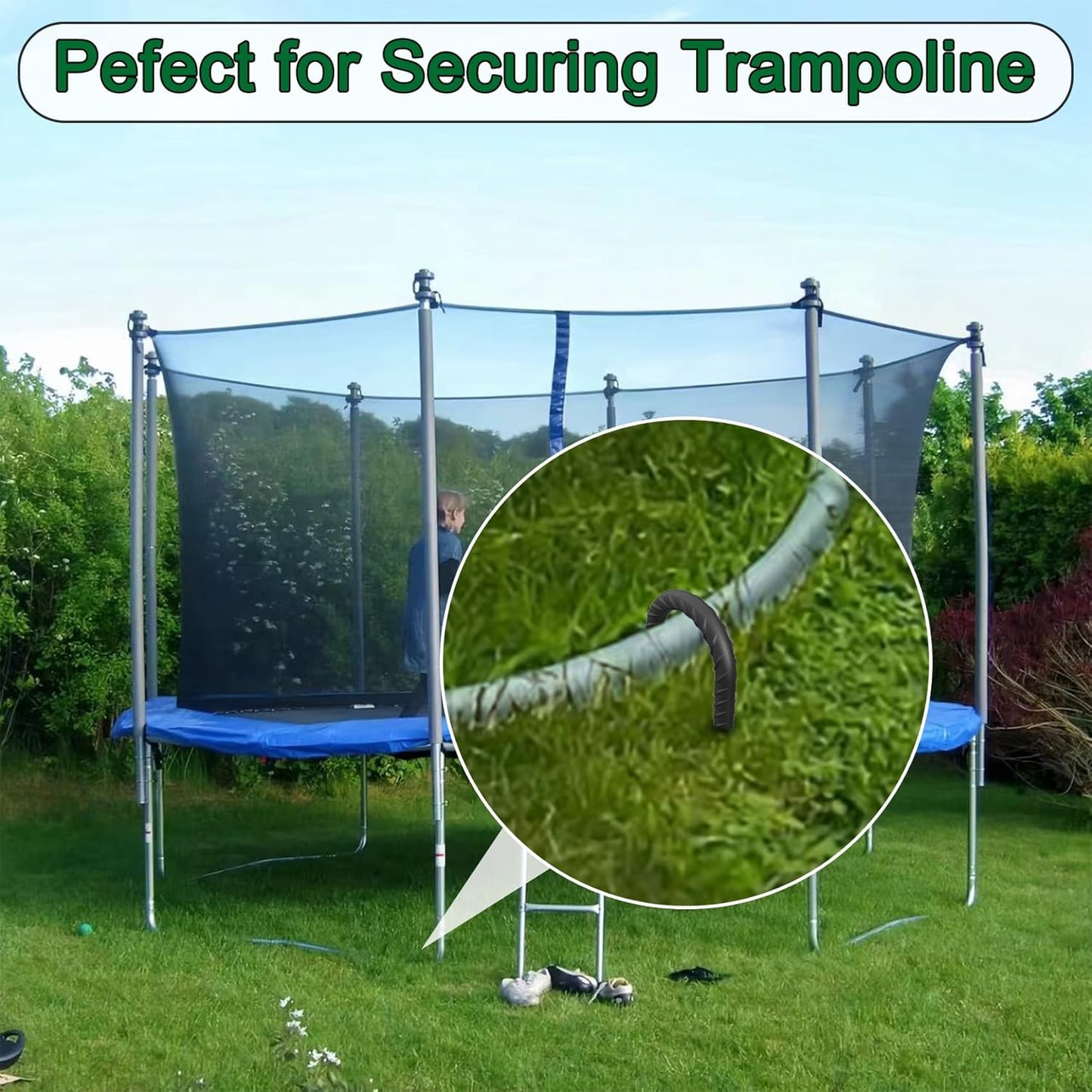 24 Pack J Hook Rebar Stakes 24 Inch 3/8 Inch Diameter Metal Stakes for Ground Heavy Duty with Chisel Point End Chain Link Fence Stakes for Swing Set, Gazebo and Bounce House, Black