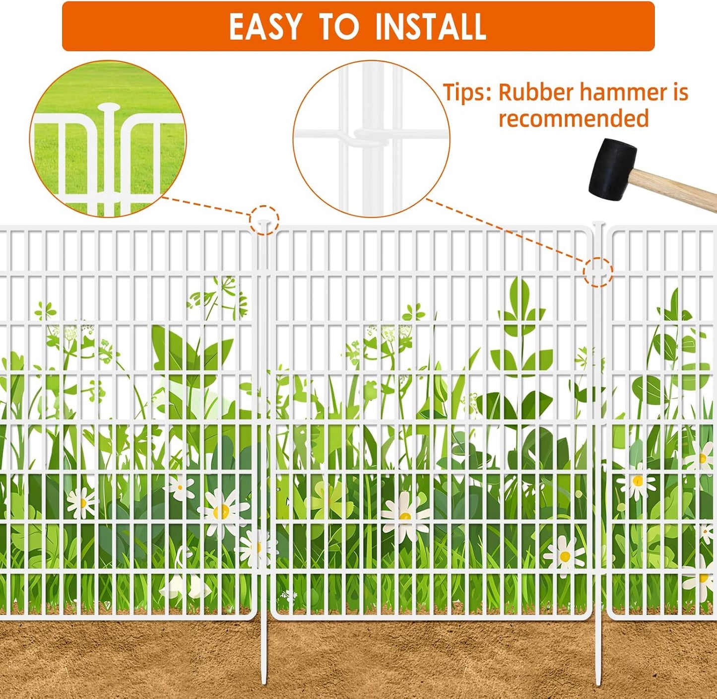 10 Panels No Dig Fence with Gate, 32 in(H) X 24 ft(L) Garden Decorative Fence Animal Barrier for Dogs, Rustproof Metal Garden Edging Border for Outdoor, Yard, Patio, White