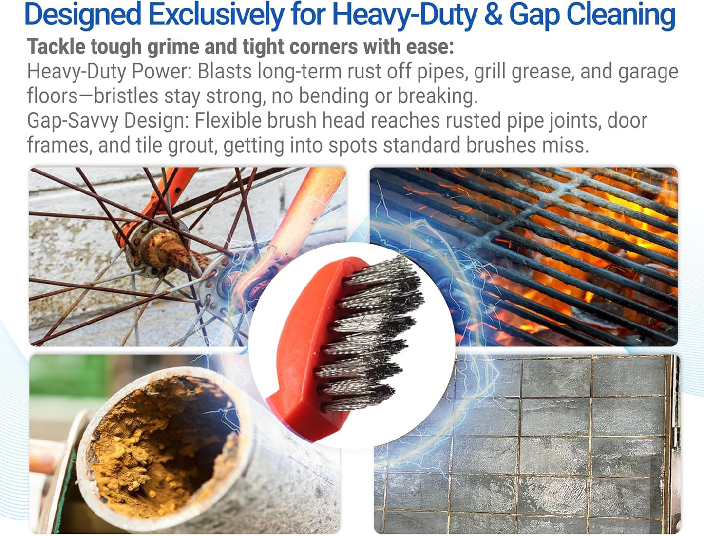 GOLDEN SMILE 3-Pack Heavy-Duty Stainless Steel Wire Brushes – 7" Ultra-Stiff 5x29 Grid (40% Denser Bristles) – Resists Bending, Rust & Grime Blaster for Industrial Cleaning