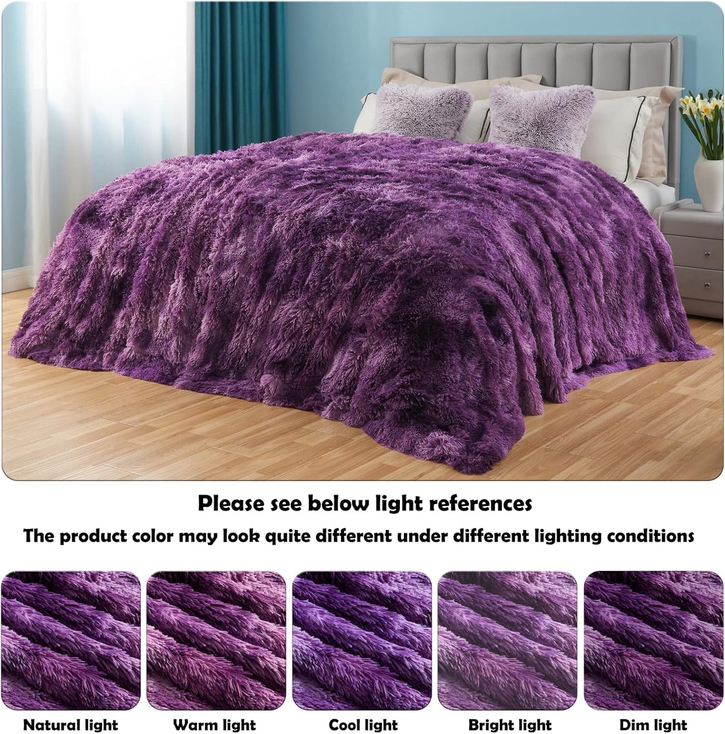 GONAAP Fuzzy Faux Fur Throw Blanket Tie-dye Violet Purple Super Soft Cozy Plush Fuzzy Shaggy Blanket for Couch Sofa Bed (Tie-dye Violet Purple, Throw(50"x60"))
