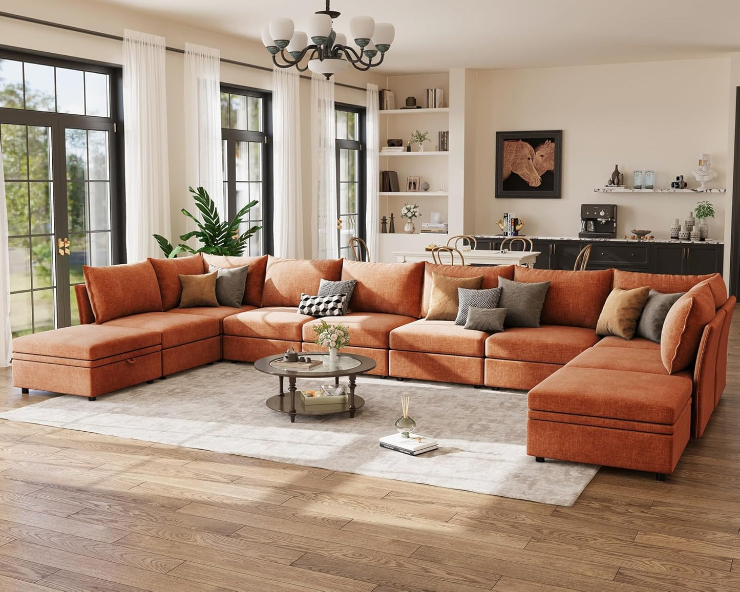 198.6" Oversized Modular Sectional Sofa, U Shaped Convertible Couch with Movable Ottoman, Large 10 Seats Corner Couches for Living Room Deep Seat Terracotta Chenille