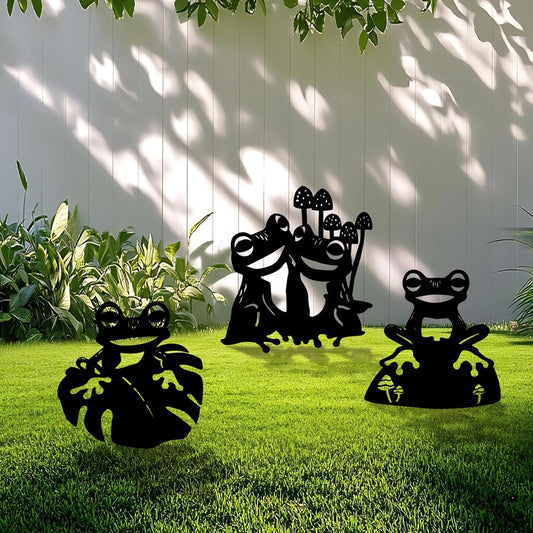 3 Pack Frog Metal Garden Decorative Stakes, Weather Proof Silhouette Statues for Yard, Patio,Outdoor Decor for Frog Lovers and Pet Owners