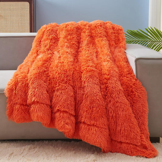 GONAAP Fuzzy Faux Fur Throw Blanket Orange Super Soft Cozy Plush Fuzzy Shaggy Blanket for Couch Sofa Bed (Orange, Throw(50"x60"))