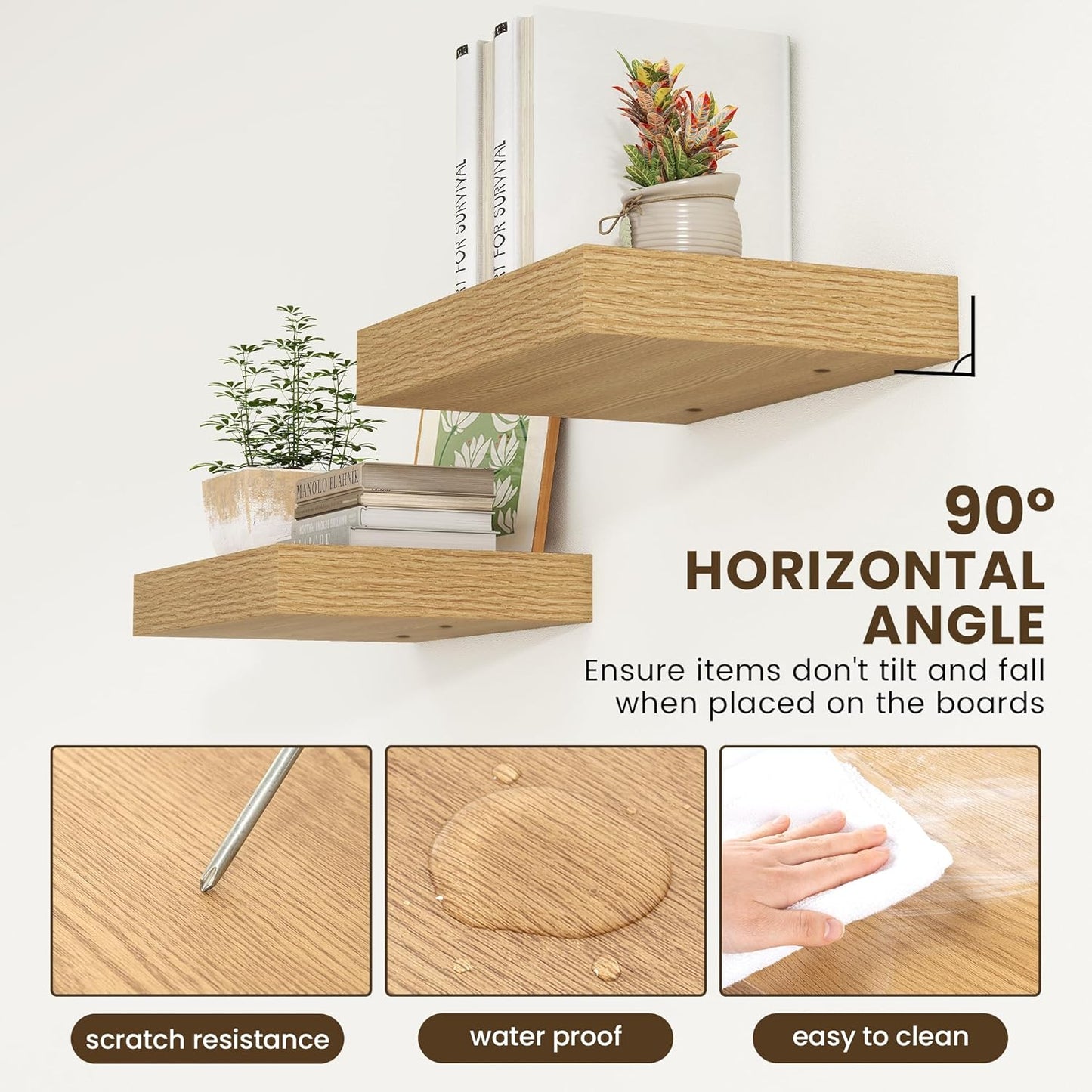 Deep Floating Shelves for Wall | 16 Inch Wide x 12 Inch Deep Floating Shelves Set of 2 | Rustic Oak Wide Wall Shelves | Bookshelf Laundry Shelf TV Shelf Nightstand