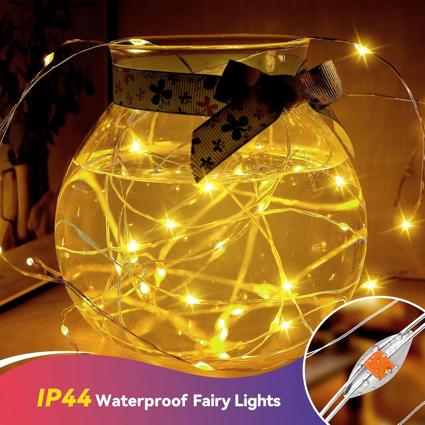 4 Pack 60LED Christmas Fairy Lights Battery Operated - 20FT Twinkle Lights with 2 Lighting Modes Indoor Outdoor, Waterproof Led Fairy String Lights for Bedroom, Classroom, Dorm, DIY Decor, Warm White
