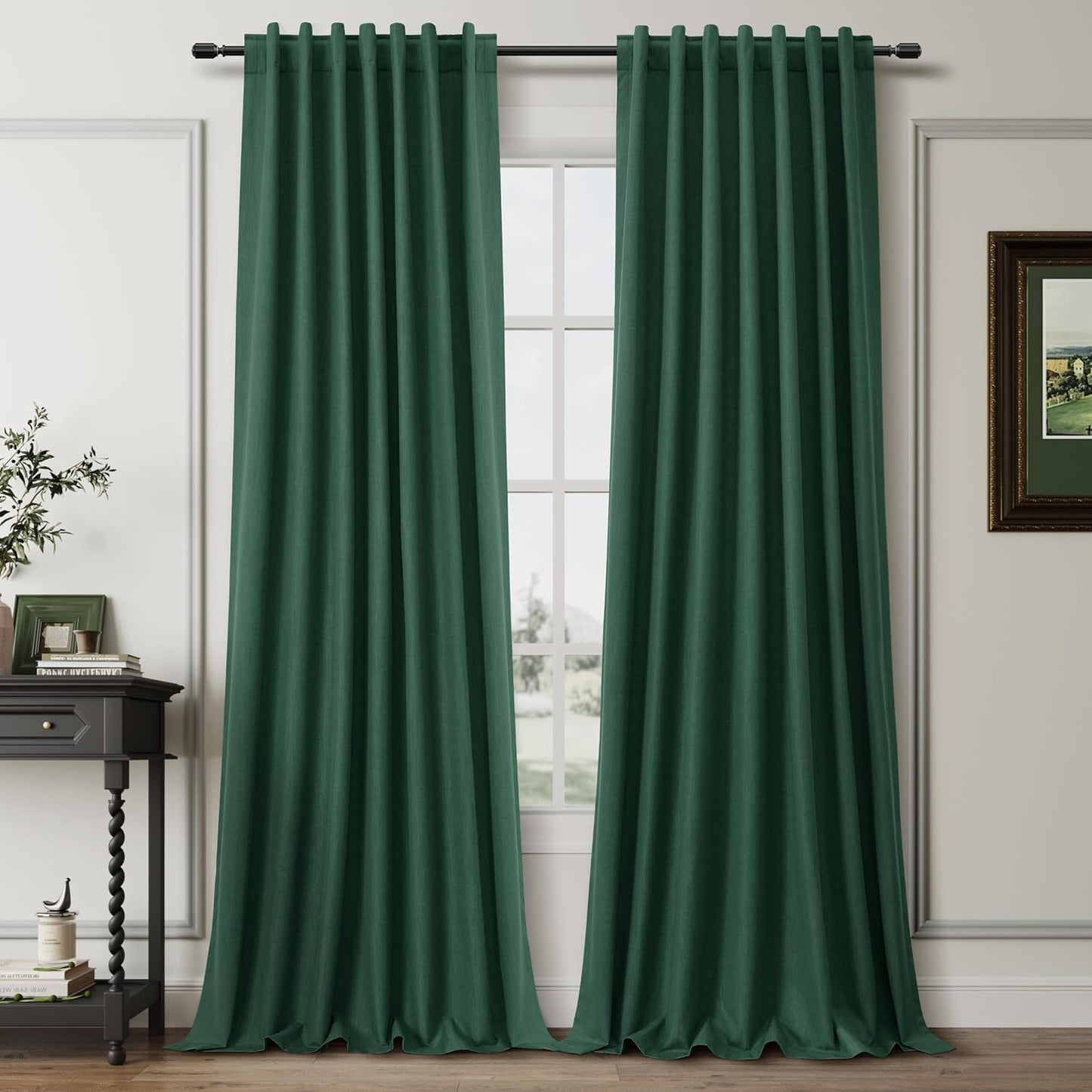 Green Christmas Curtains for Living Room 84 Inches Long 2 Panels Set Linen Blackout Curtains for Bedroom Thermal Insulated Soundproof Curtain Room Darkening Drapes Back Tab Window Treatment 52x84