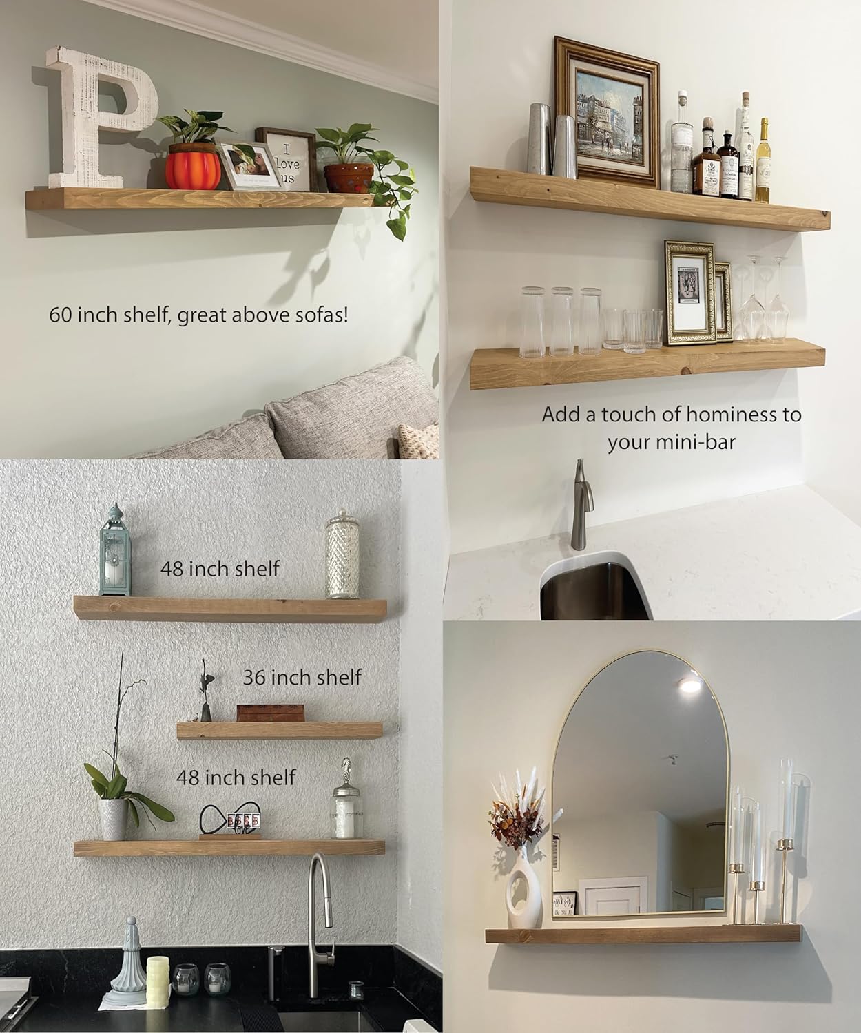 joelsantiques 72 Inch Wooden Floating Shelves for Wall - 72x6x2 in - Made of Natural Wood - Short Heavy Duty Rustic Wall Shelves for Bedroom - Perfect for Bathroom, Kitchen - Beige