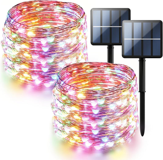 2-Pack 200 LED Solar Fairy Lights Outdoor, Upgraded Oversize Lamp Beads & Super Bright Solar String Lights Outoor, 8 Modes Solar Lights for Garden Patio Decorations(Multi-Colored)