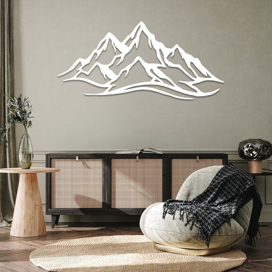 METALPLEX Mountain Range Metal Wall Art - Fade-Resistant and Rust-Free Indoor & Outdoor Aluminum Composite Wall Decor - Home Decor Wall Art For Living Room and Bedroom Decorations - White (47" x 22")