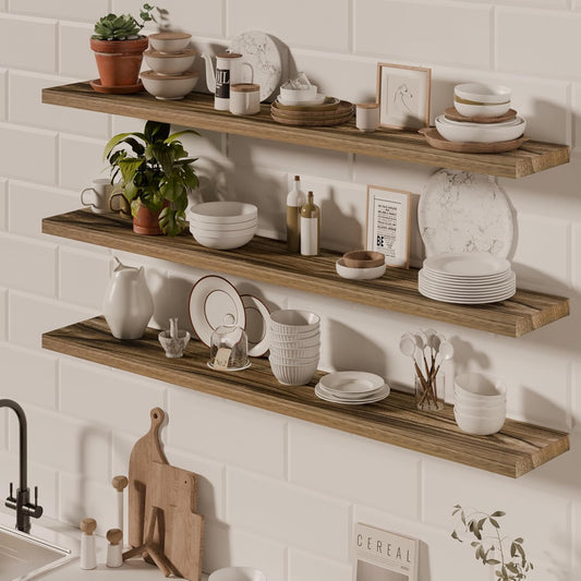 48 Inch Floating Shelves, 8 Inch Deep Floating Shelves for Wall, Hanging Shelf with Invisible Brackets, Wall Mounted Display Shelves for Bathroom, Bedroom, Living Room,3 Tier