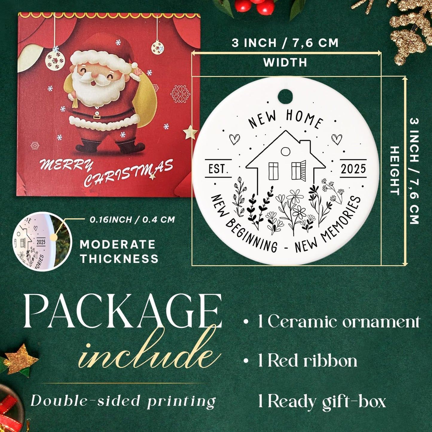 New Home Ornament 2025 - House Warming Gifts - New House Gift Ideas - New Home Christmas Ornament - Gift for New Homeowner, Couple, Women, Men - Ceramic Ornaments