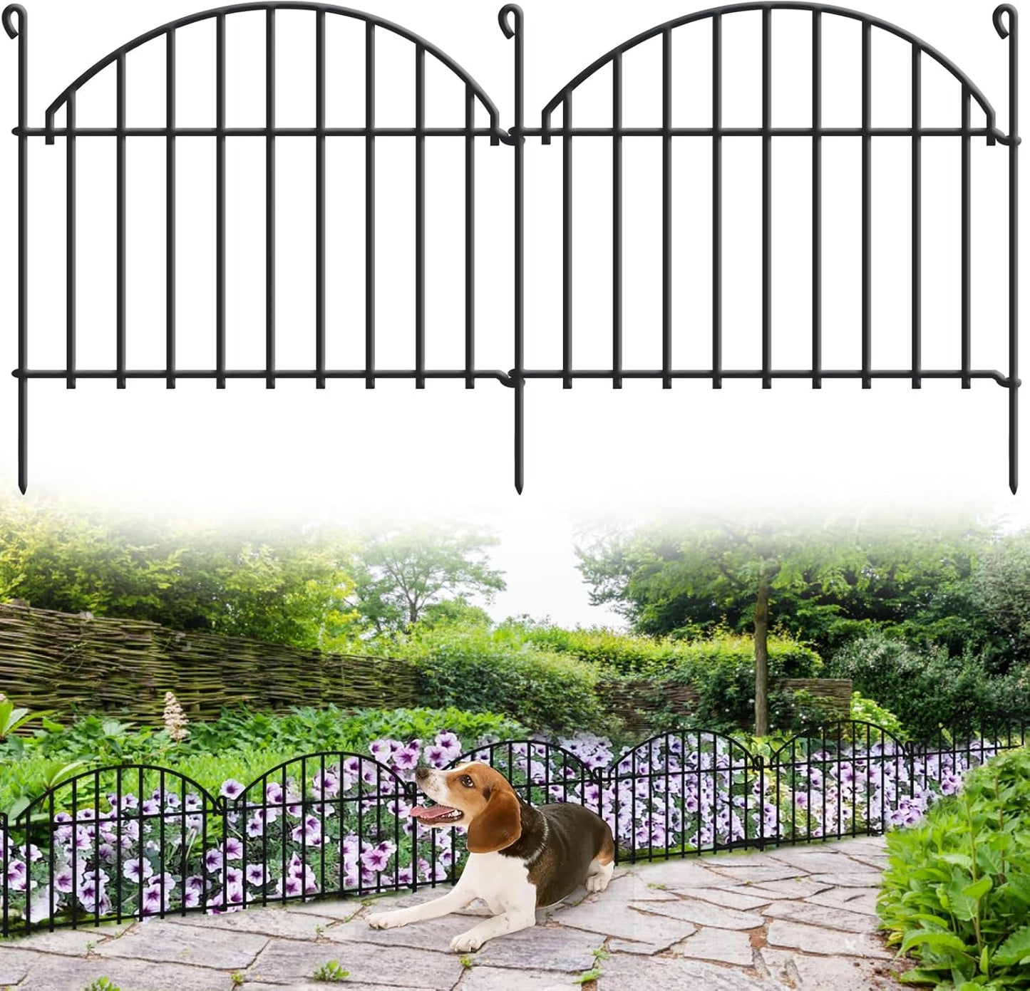 21.25ft x 20in Animal Barrier Fence, 15 Panels Garden Fencing for Dogs Rabbit, Rustproof Metal Edging Border Ground Stake, Arched Decorative Fences for Seedlings Protection, Outdoor Yard Patio Lawn