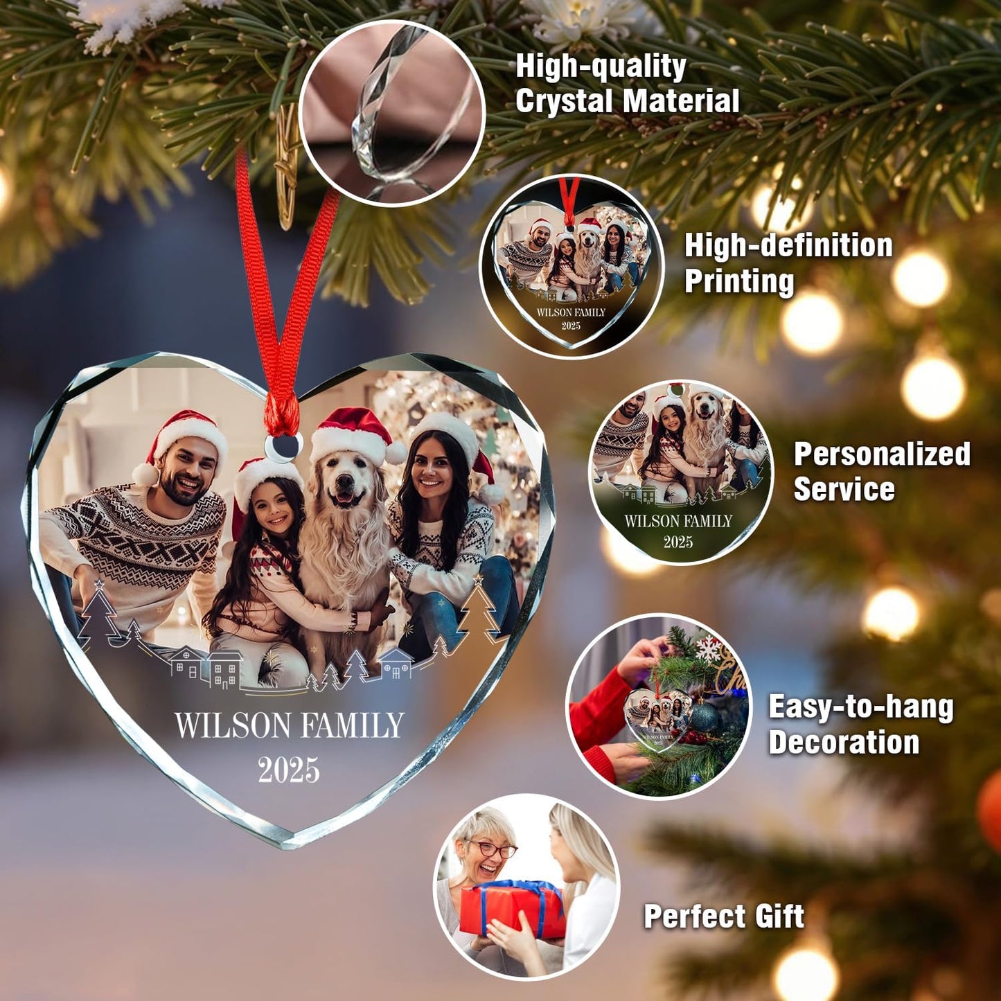 Personalized Christmas Photo Ornament, Custom Crystal Ornaments, Custom Christmas Ornament for Mom/Dad, Personalized Ornaments with Name