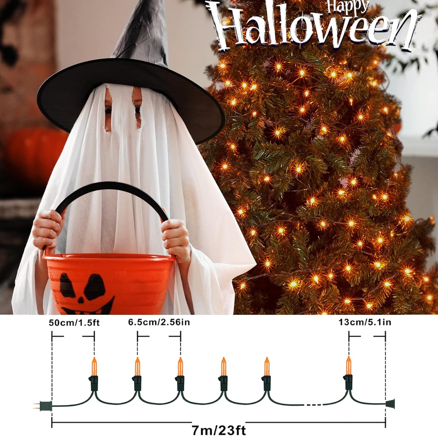 Hopolon Orange Halloween Lights, 2PACK 13ft 50 Orange Lights String,120V UL Certified String Light, Plug in Green Wire Fall Light Waterproof for Spooky Thanksgiving Party Decor(2pcs)