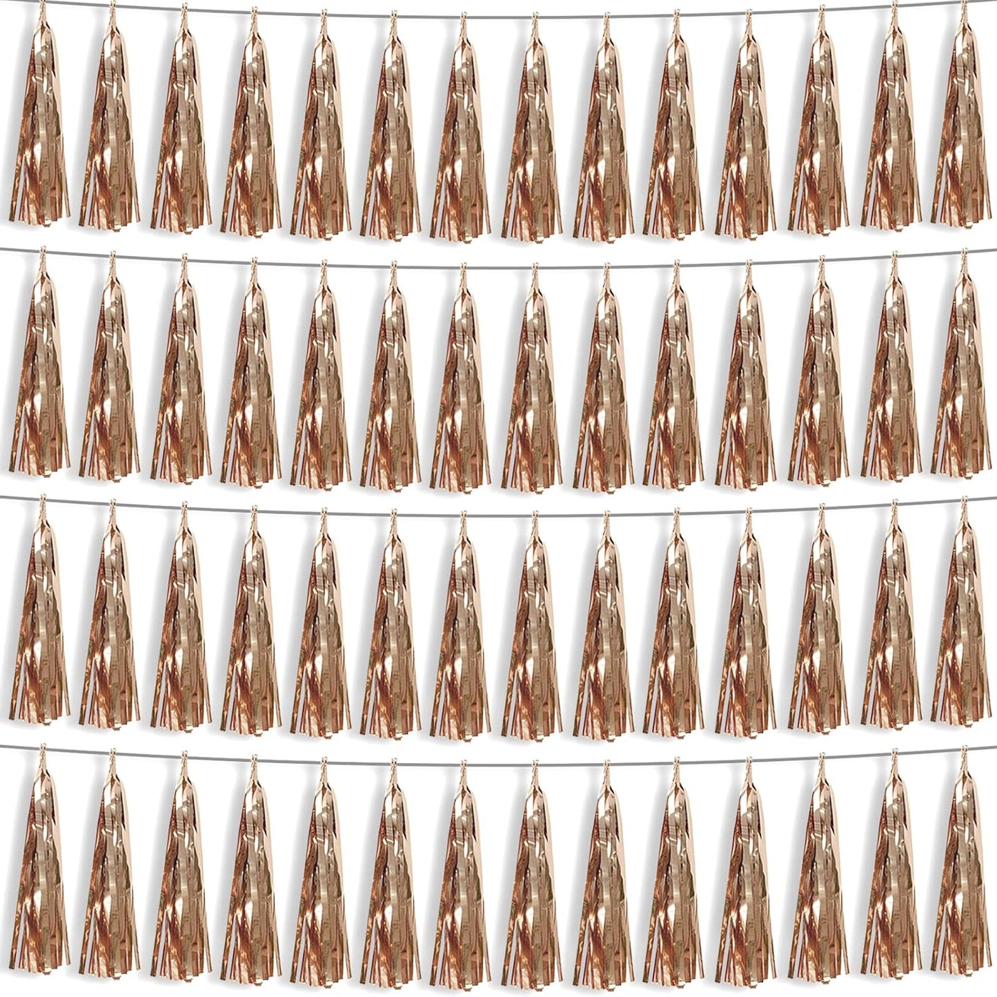 4P Champagne Gold Foil Fringe Metallic Streamers Banner Tassel Garland for Parade Floats, Bachelorette, Wedding, Birthday, Halloween, Christmas, Bridal/Baby Shower Party Decorations