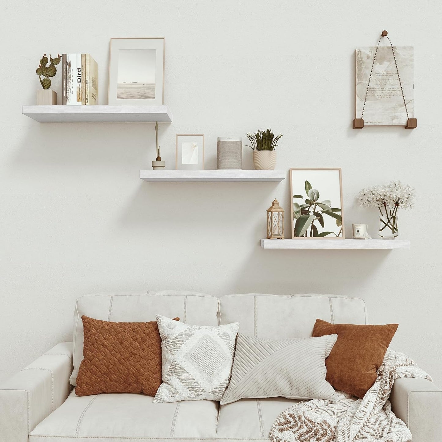 Floating Shelves for Wall 24 inchs Long, 9.1” deep x 1.5” Wall Shelf for Bedroom, Bathroom, Living Room, Kitchen, Office Home Decor, Deep Wood Shelves with Invisible Brackets, Set of 2 White