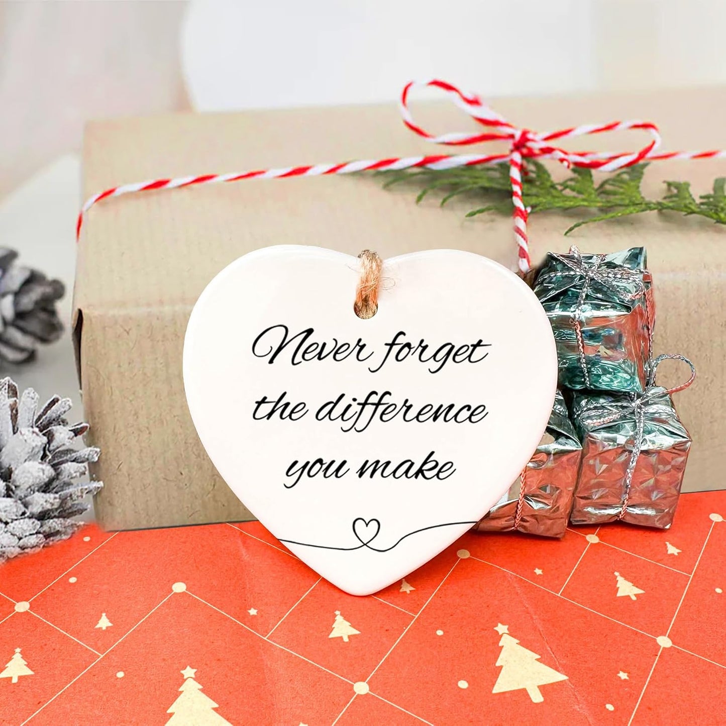 Thank You Gifts for Women Men - Never Forget The Difference You Make Ceramic Ornament Keepsake Appreciation, Retirement Gifts for Women Men, Farewell, Goodbye, Leaving Ideas for Coworker, Boss