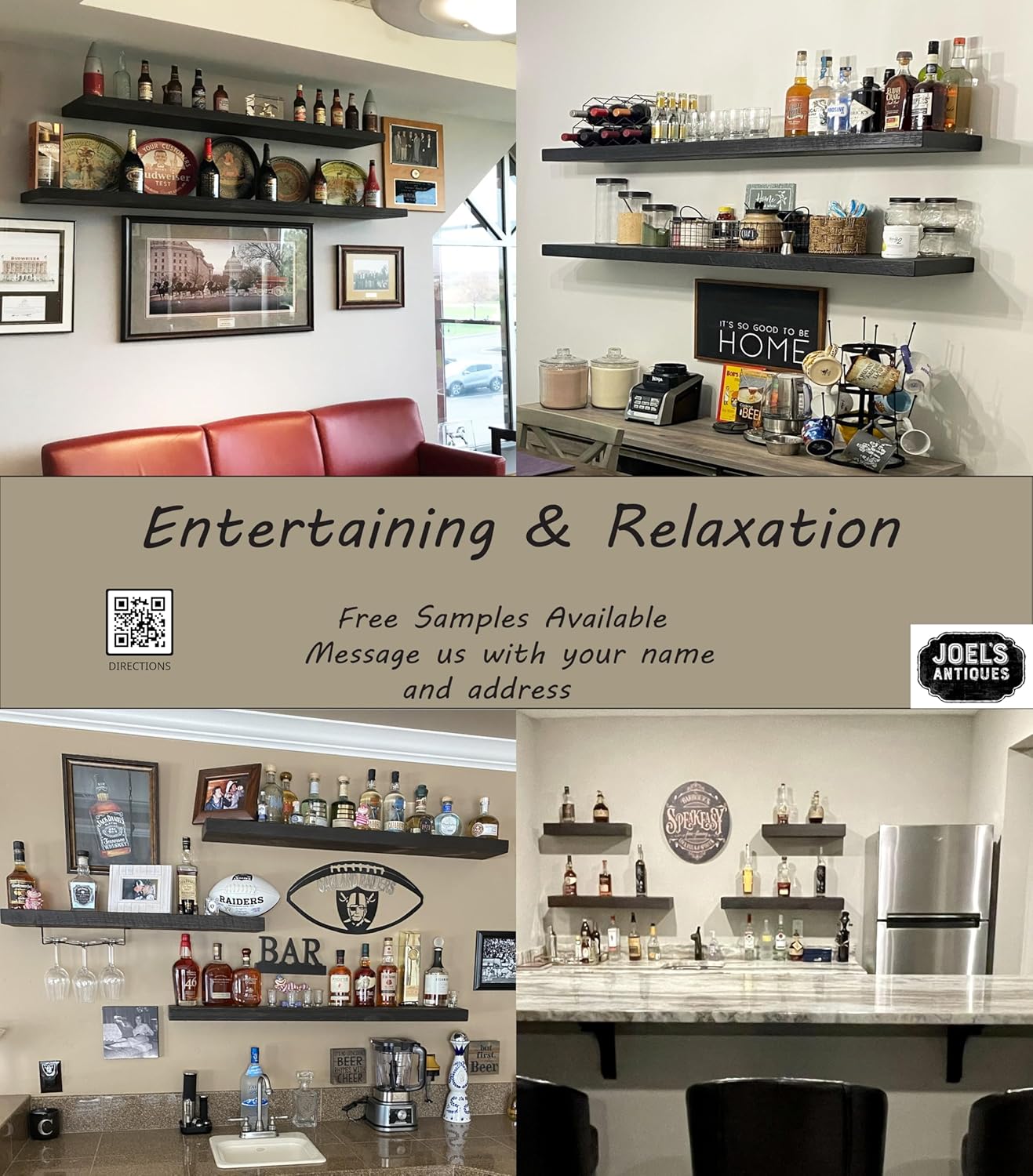 joelsantiques 72 Inch Wooden Floating Shelves for Wall - 72x8x2 in - Made of Natural Wood - Long Wall Shelves for Bedroom - Perfect for Living Room, Kitchen - Black