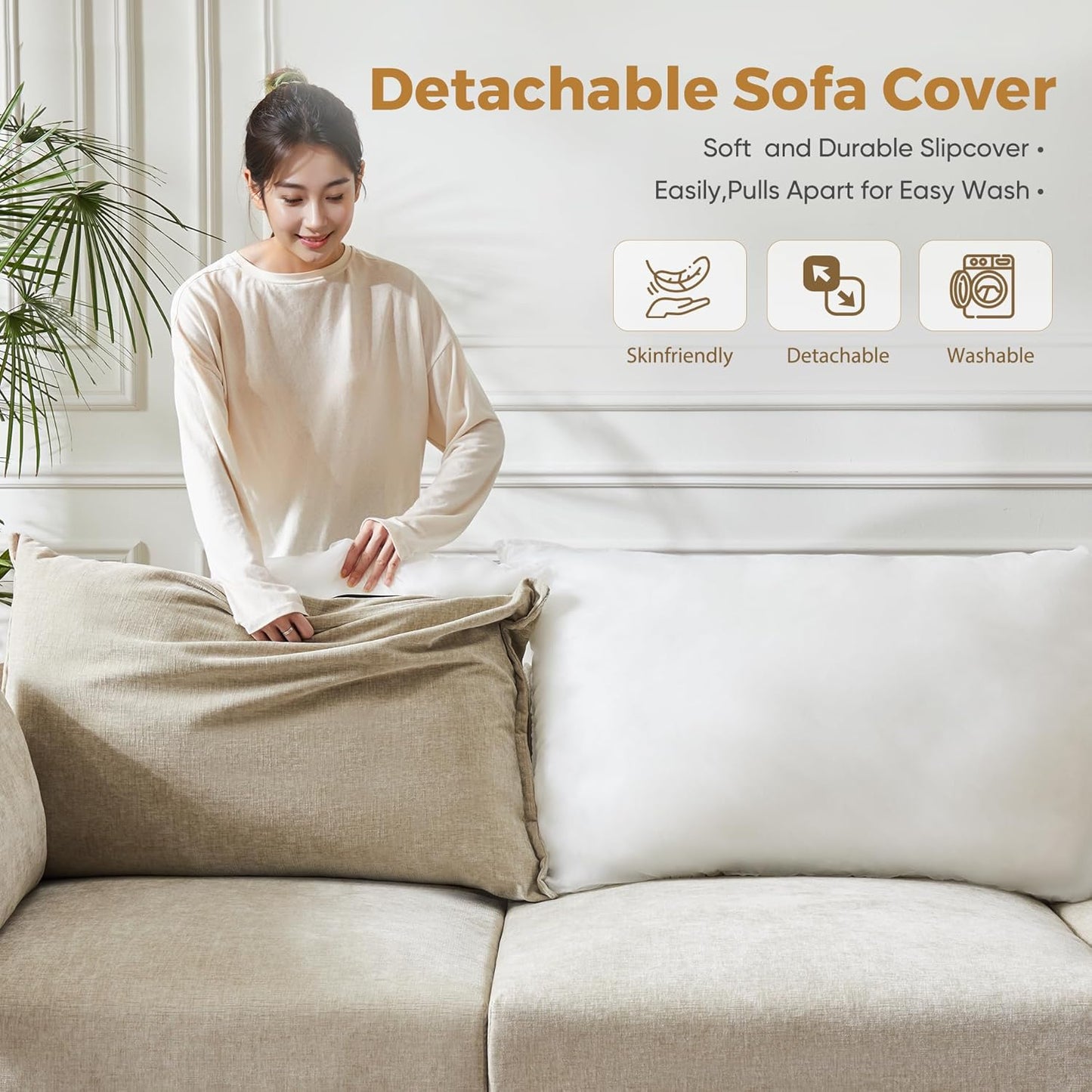 134.6" Oversized Modular Sectional Sofa, Large 6 Seater U Shaped Couch Deep Seat for Living Room, Apartment - Chenille Beige