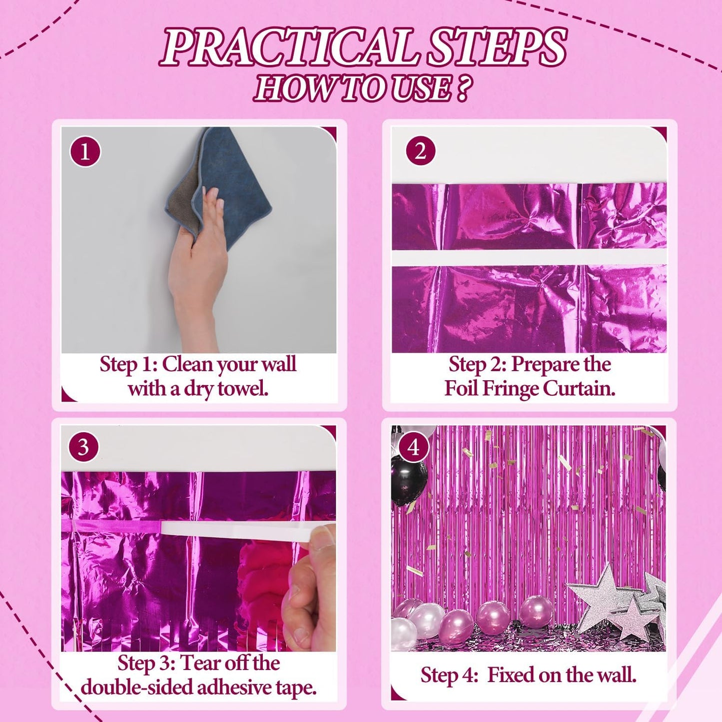 3 Pack Foil Fringe Backdrop - Hot Pink Shiny Tinsel Curtains for Party Decoration/Photo Booth Props - 3.3x8.2 FT Metallic Foil Backdrop for Birthday, Wedding, Graduation, Christmas.