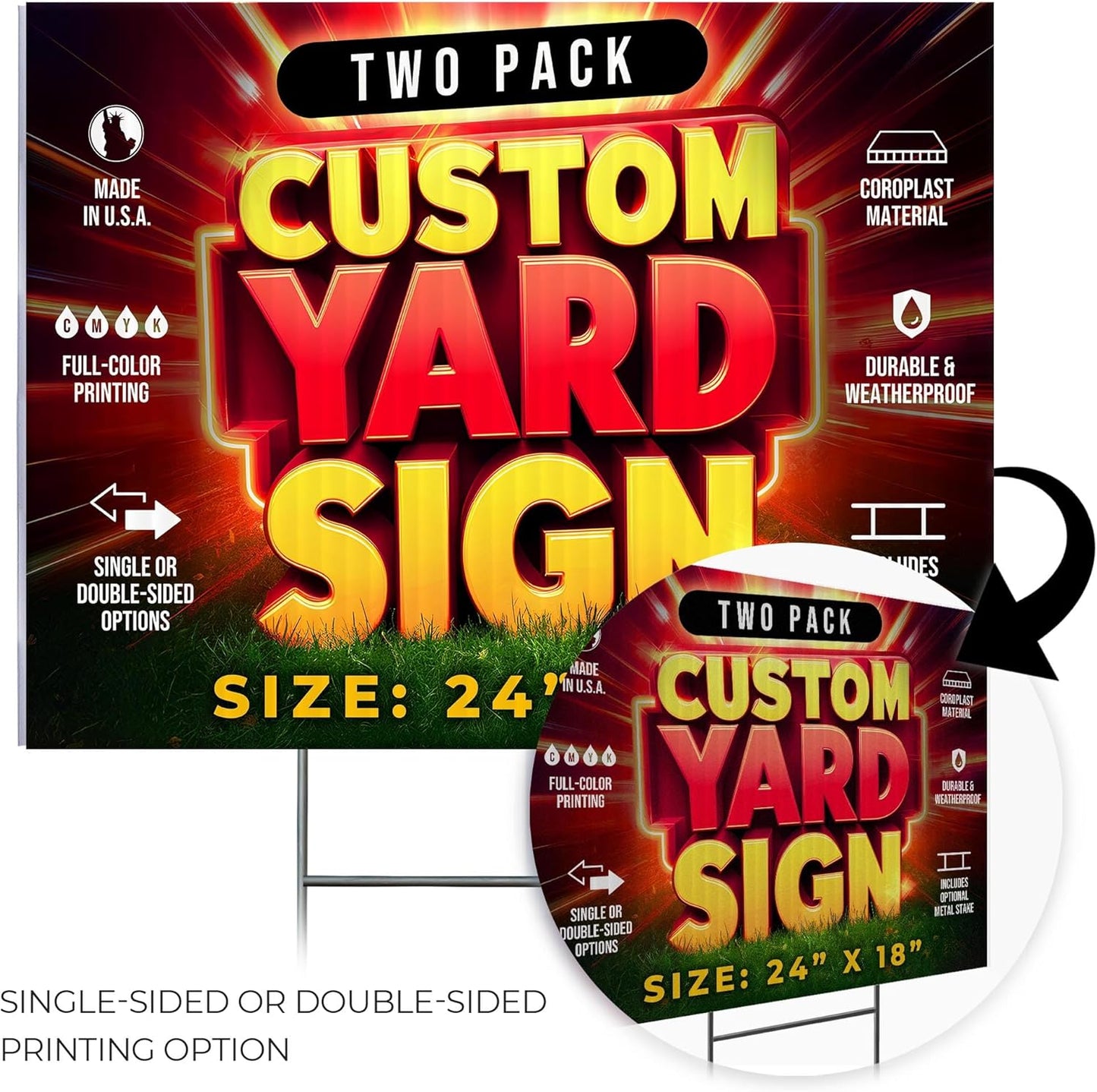 2 Pack 24"x18" Custom Yard Signs with Stakes, Personalized Yard Signs for Outdoors, Customized Full Color Print Corrugated Signs for Business