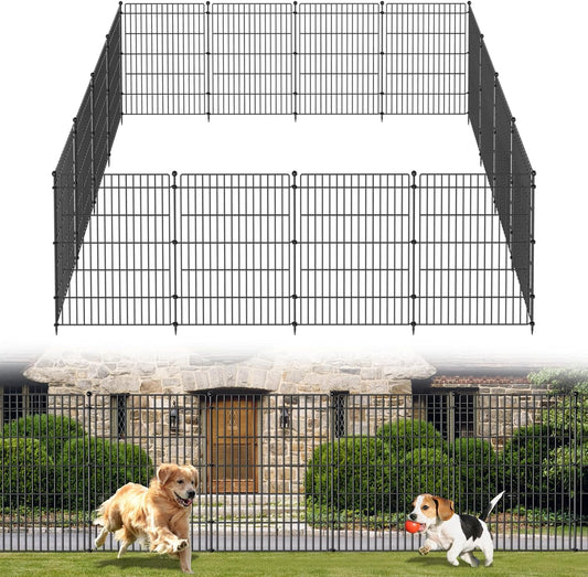 5 Panels No Dig Garden Fence Animal Barrier, 34in(H) × 11.25ft(L) Decorative Metal Outdoor Dog Fence, Rustproof Pet Fencing for Yard, Patio, Flower Bed -Temporary Fencing| Easy to Install