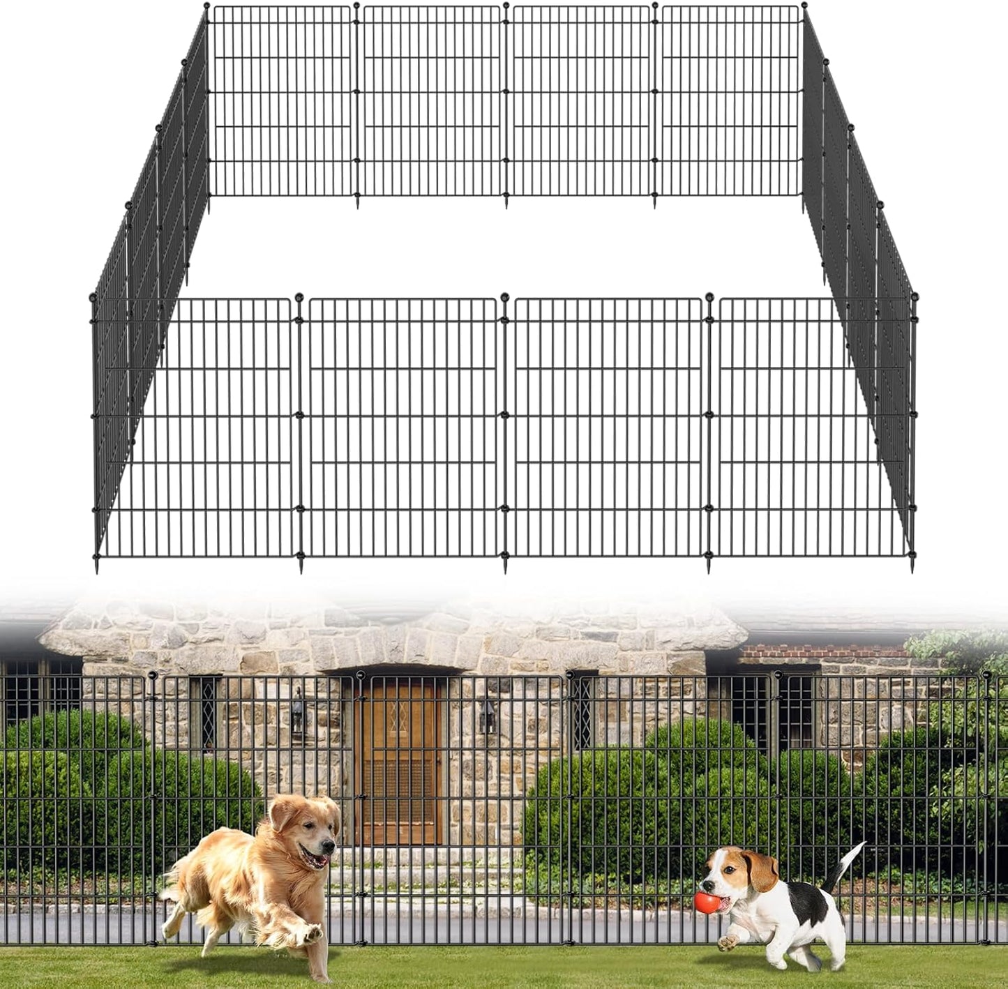 10 Panels No Dig Garden Fence Animal Barrier, 34in(H) × 22.5ft(L) Decorative Metal Outdoor Dog Fence, Rustproof Pet Fencing for Yard, Patio, Flower Bed -Temporary Fencing| Easy to Install