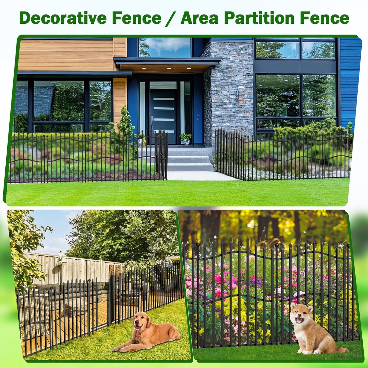 10 Panels No Dig Decorative Garden Fence with Gate - 32in H x 22.5ft L, Reinforced Square Tube Rustproof Tall Animal Barrier for Dogs & Rabbits, Outdoor Yard Border Fencing