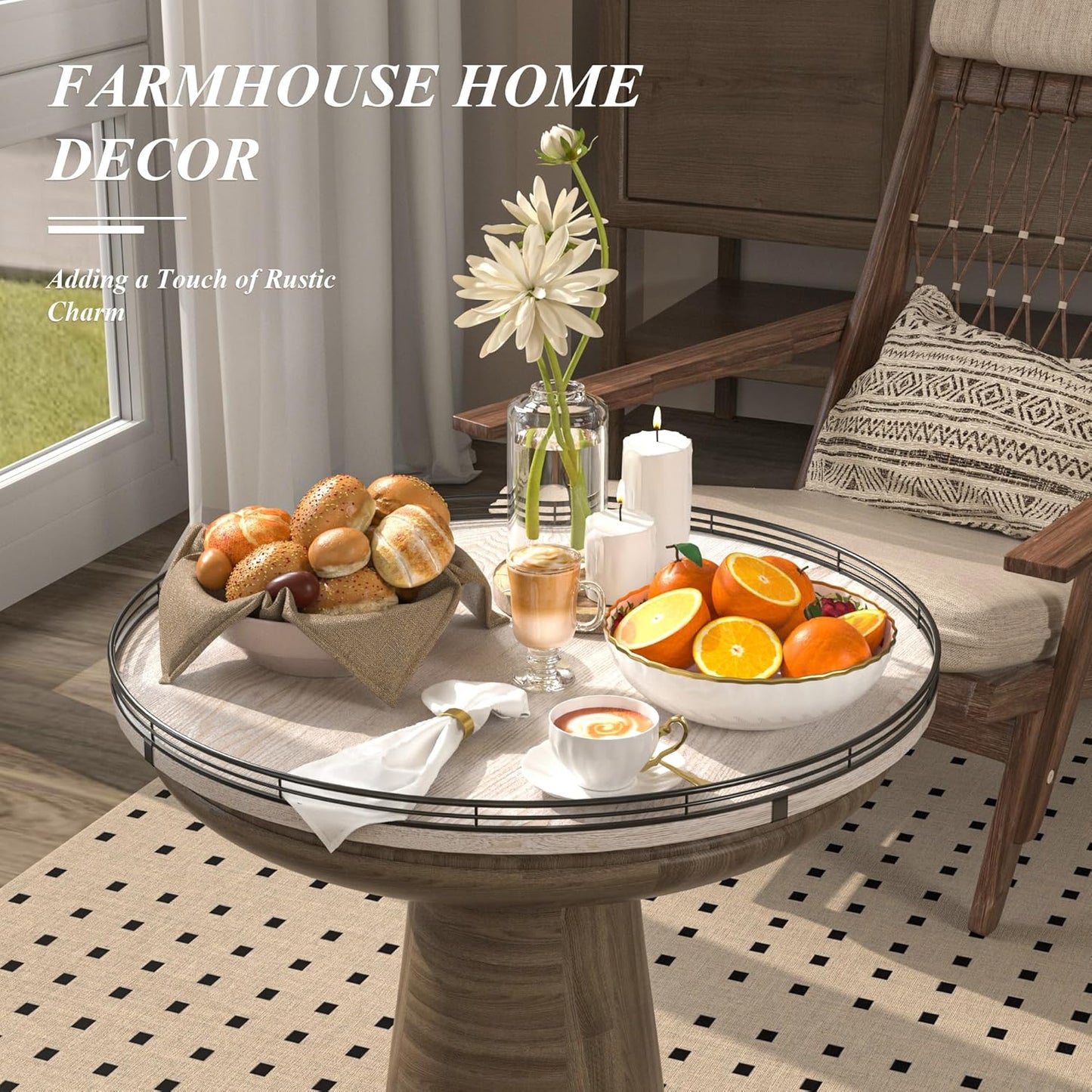 21" Lazy Susan Wood Turntable Organizer for Kitchen Decor, Farmhouse Round Wooden Lazy Susan Organization and Storage for Cabinet, Dining Table, Pantry, Bathroom, Countertop, Centerpiece, Home Decor