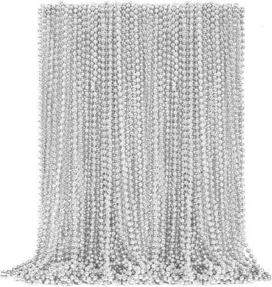 50PCS Bead Necklace, Silver Christmas Bead Stuff Party Favors, 33" Xmas Necklaces Women and Men, Festival Events Parade Throw Accessories for Wedding Birthday Celebrations Decorations