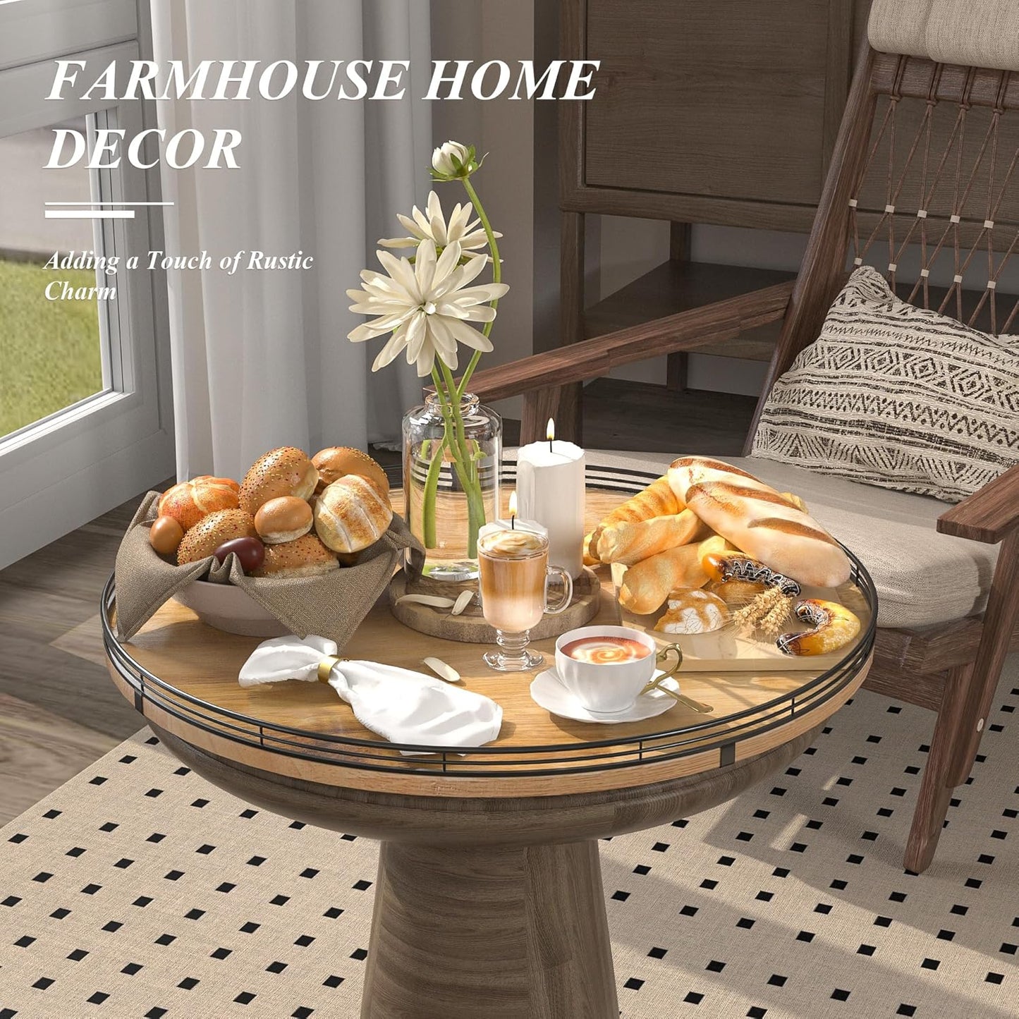 21" Lazy Susan Oak Wood Turntable Organizer for Cabinet, Farmhouse Round Wooden Large Lazy Susan Organization and Storage for Dining Table, Pantry, Kitchen, Countertop, Cupboard, Home Decor