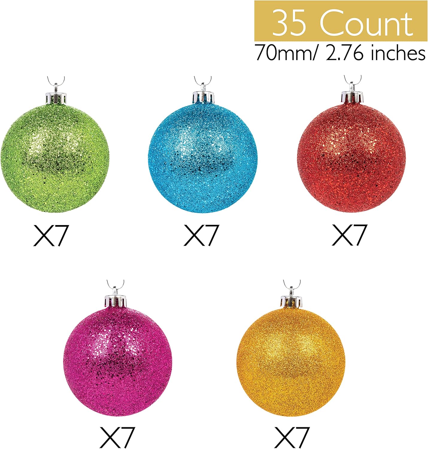 Every Day is Christmas Ornaments, Shatterproof Christmas Tree Ornament Set, Christmas Balls Decoration 35 Count (2.75"/70mm, Glitter Rainbow)