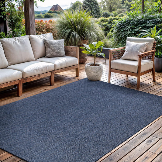 CAMILSON Outdoor Rug 5x7 Modern Area Rugs for Indoor and Outdoor Patios and Porches - Waterproof, Washable, Non-Shedding, Easy-to-Clean Outside Carpet (5 x 7, Solid - Navy Blue)
