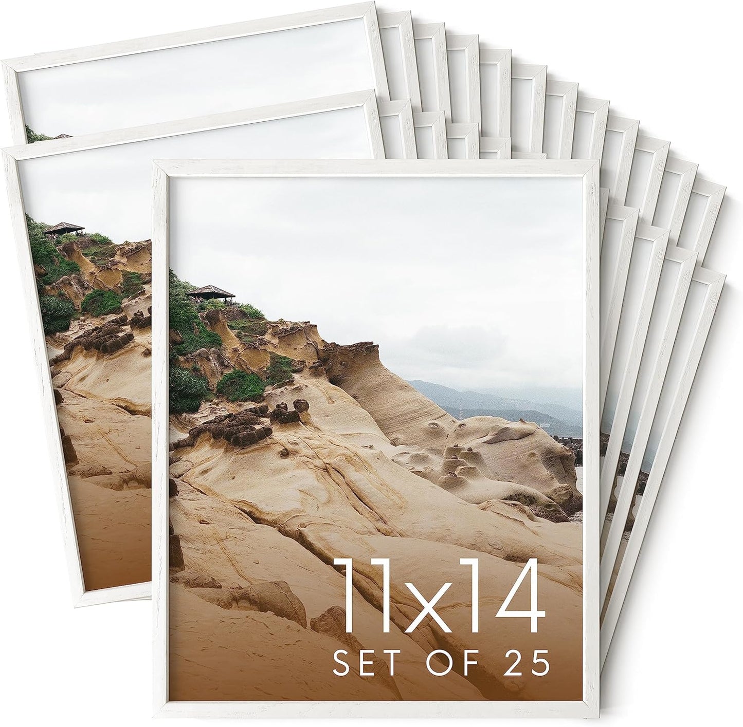 Haus and Hues 11x14 White Oak Wood Picture Frames Set of 25 - Premium Bulk Picture Frames 11x14 Bundle - Elegant Gallery Wall Frame Set for Posters, Art Display - Ideal for Wall Decor in Home & Office