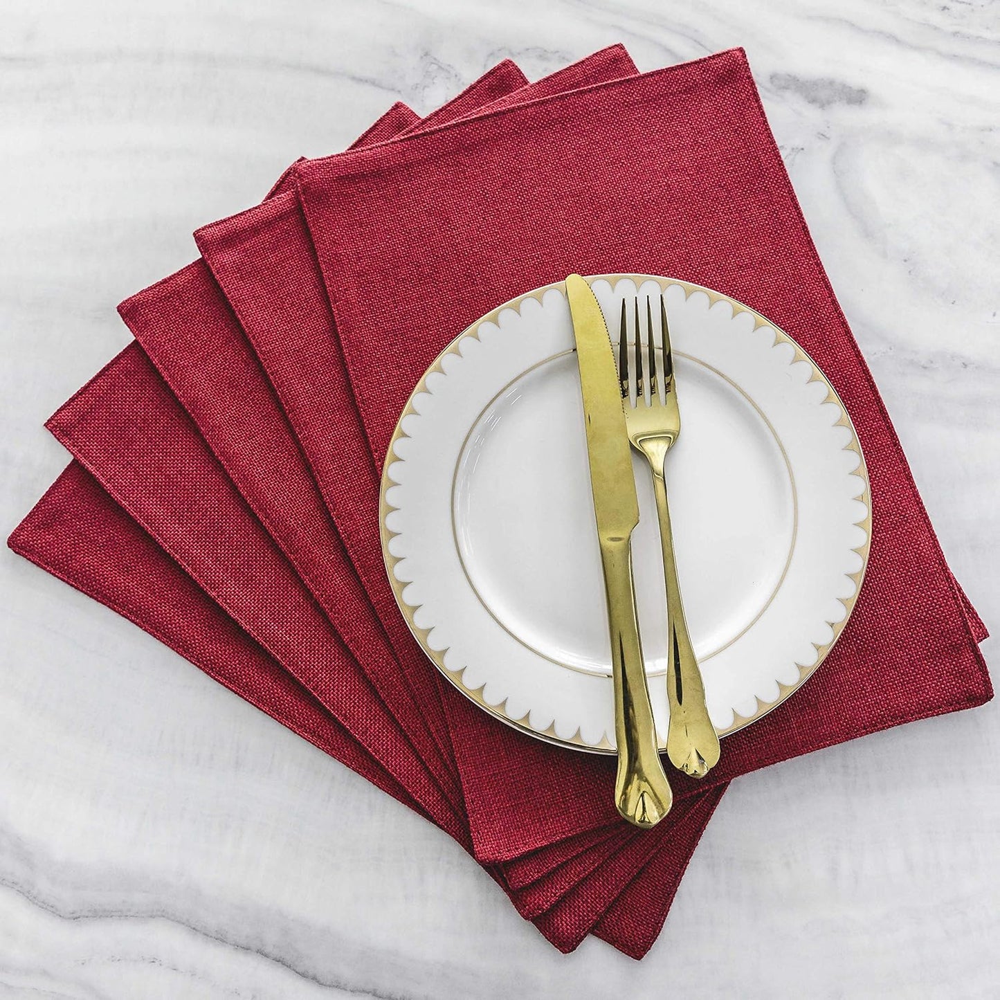 Home Brilliant Placemats Set of 6 Red Place Mats Decoration Heat Resistant Dining Table Place Mats Machine Washable Kitchen Table Mats, 13x19 inch, Burgundy