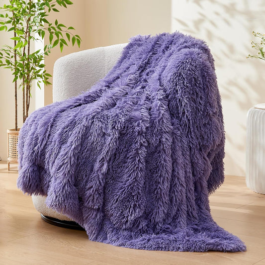 GONAAP Fuzzy Faux Fur Throw Blanket Twin Size Lavender Super Soft Cozy Plush Fuzzy Shaggy Blanket for Couch Sofa Bed (Lavender, Twin(60"x80"))