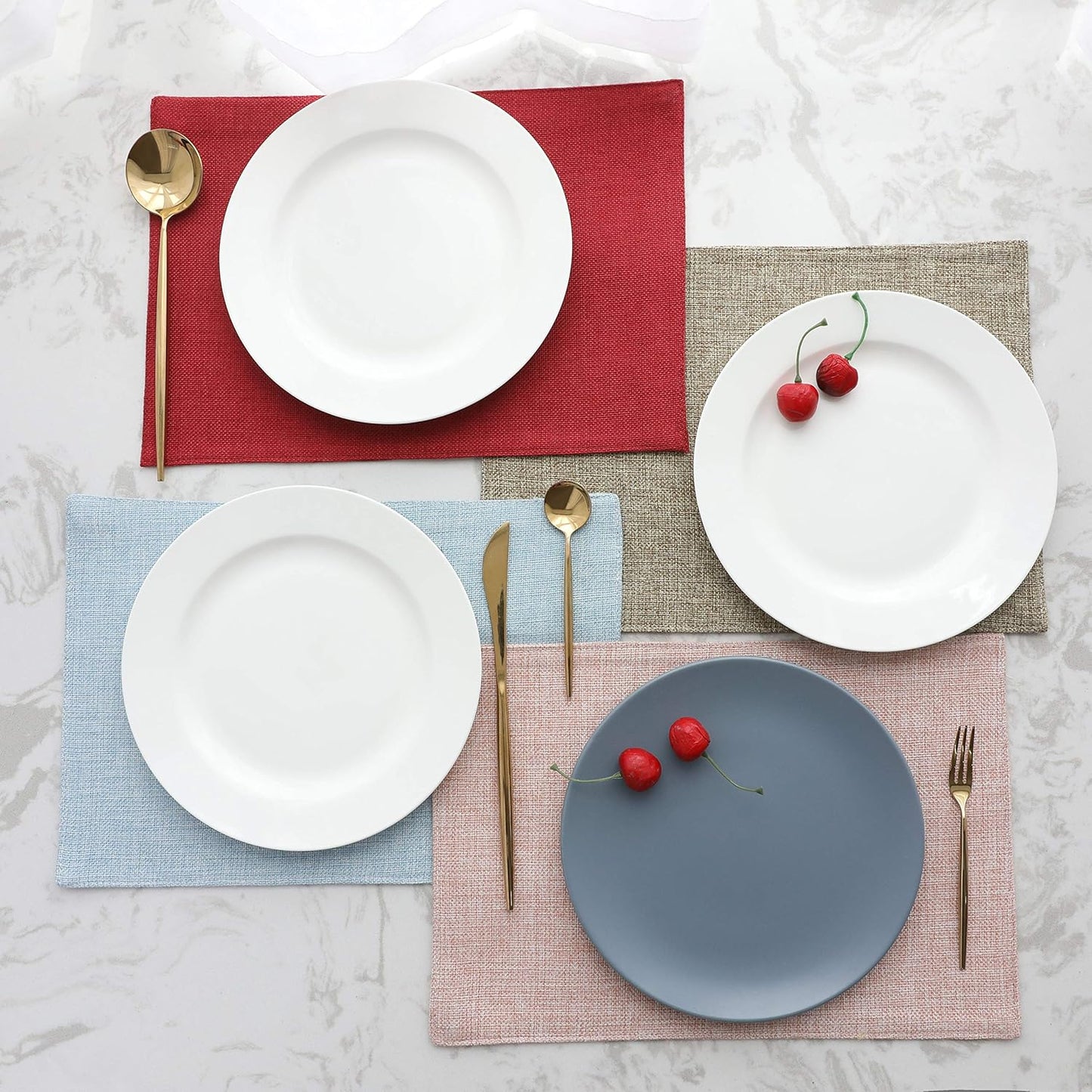 Home Brilliant Blue Placemats Set of 4 Heat Resistant Farmhouse Boho Placemats Burlap Cloth Place Mat Dining Table Place Mats Kitchen Table Mats, Blue