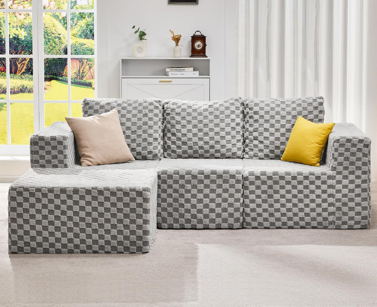 Hobestluk Modular Sectional Sofa Memory Foam Couch Oversized Sectional Sofa 3-Seater with Chaise Cloud Couch with Removable Cover L Shape Sofa for Living Room (Plush Grey, 3-Seater with Chaise)