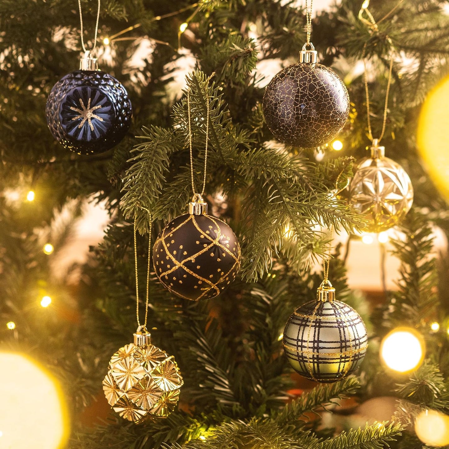 Valery Madelyn Ornaments for Christmas Trees, 16ct 2.36 Inches Blue and Gold Shatterproof Christmas Tree Decorations, Luxury Hanging Ball Ornaments for Xmas Holiday Party Decor