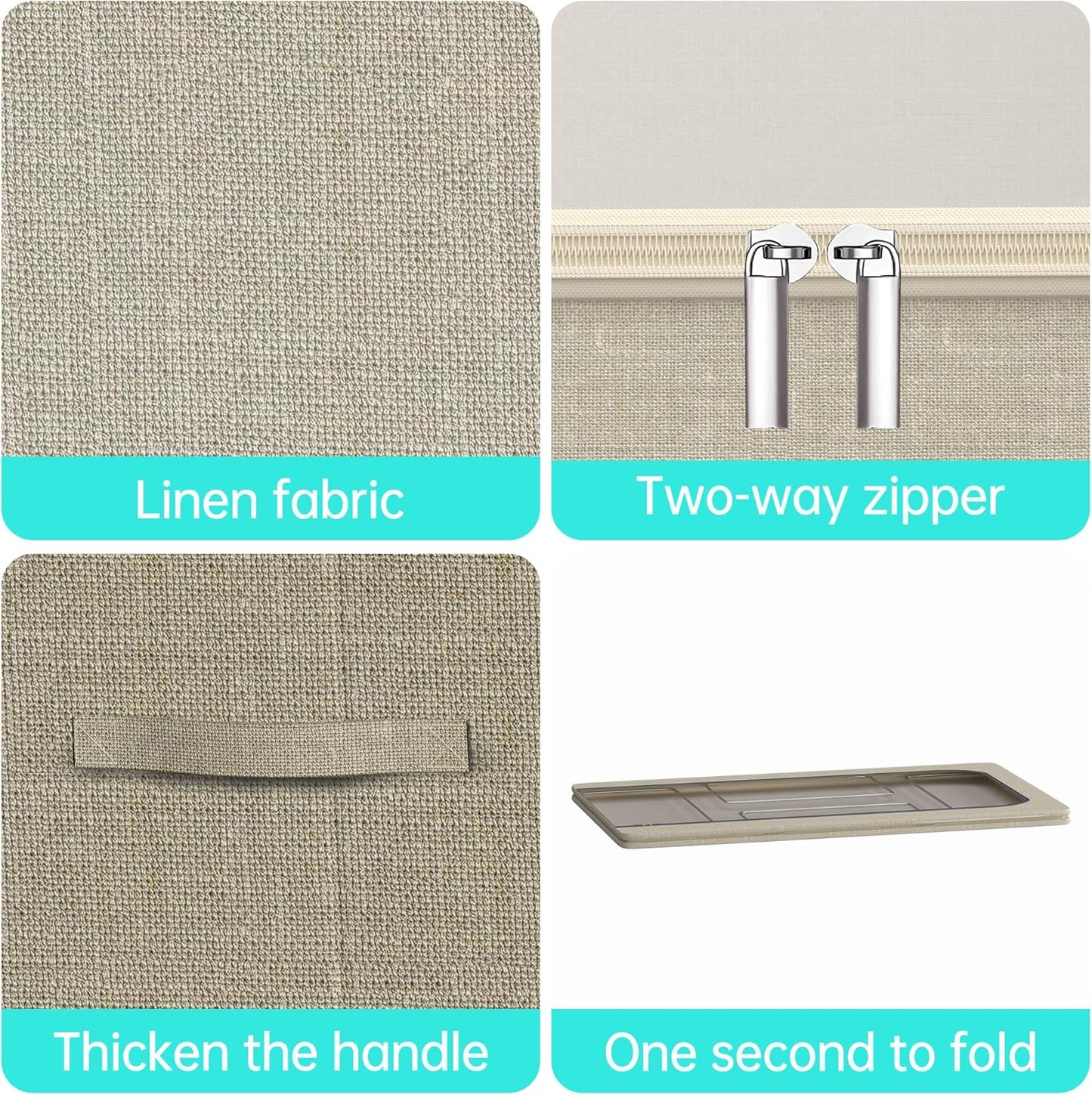 3PCS Under Bed Storage Bins with Metal Frame, Linen Fabric Frame Storage Box Clothes Organizer Bins, Underbed Container with Clear Window (Beige, 23.6 x 13 x 6IN)