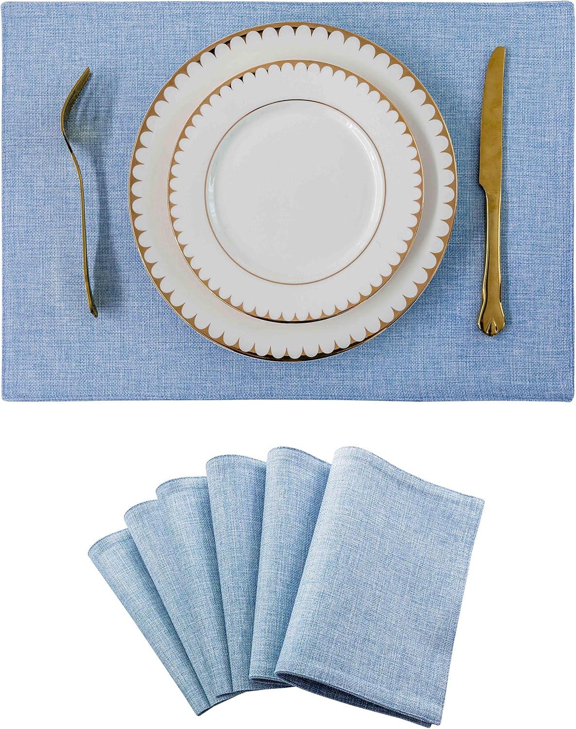 Home Brilliant Placemats Table Mat Set of 6 Heat Resistant Dining Place Mats for Kitchen Restaurant Wedding Holiday Celebration, Blue