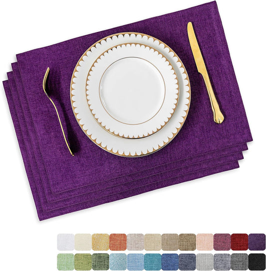 Home Brilliant Cloth Placemats Set of 4 Heat Resistant Dining Table Place Mats for Kitchen Table, 13 x 19 inches, Purple