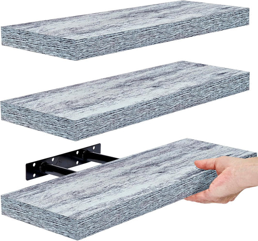 Sorbus Floating Shelves - 3 Pack 16 Inch Rustic Blue Wall Shelves for Bedroom, Kitchen, Living Room, Bathroom Shelves, Home Decor, Office - Floating Shelf for Trophies, Books, Frames, Toilet Paper