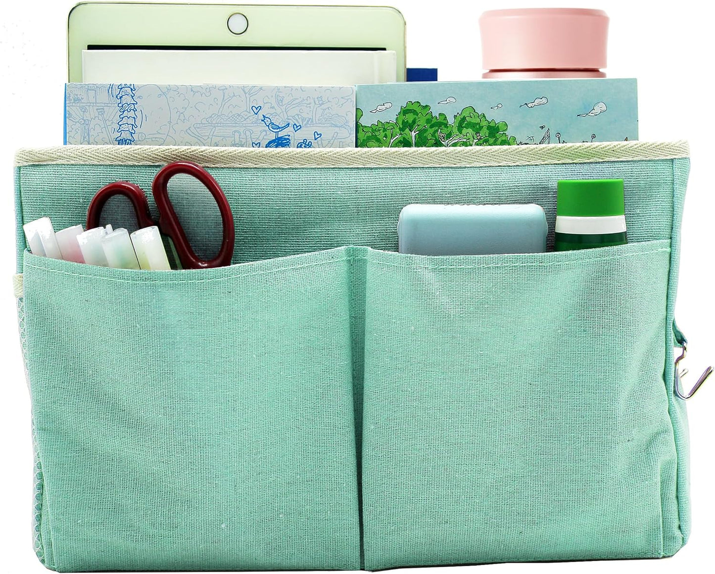 2-Pack Bedside Caddy Bedside Hanging Storage Basket Multi-Function Organizer Caddy for Bunk and Hospital Beds Dorm Rooms Bed Rails, Can be Placed Glasses Books Mobile Phones（2pcs Green）