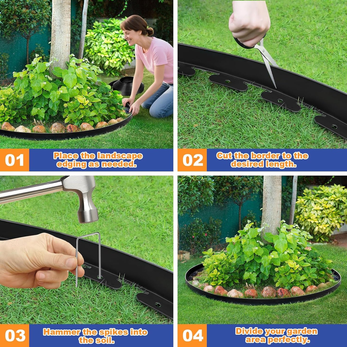 2 Inch x 66 FT (Multiple Sizes Available) Landscape Edging, Garden Edging Borders with 70pcs Upgrade Stakes, Flexible No Dig Plastic Garden Border for Lawn, Landscaping, Flower Beds, tree and Yard