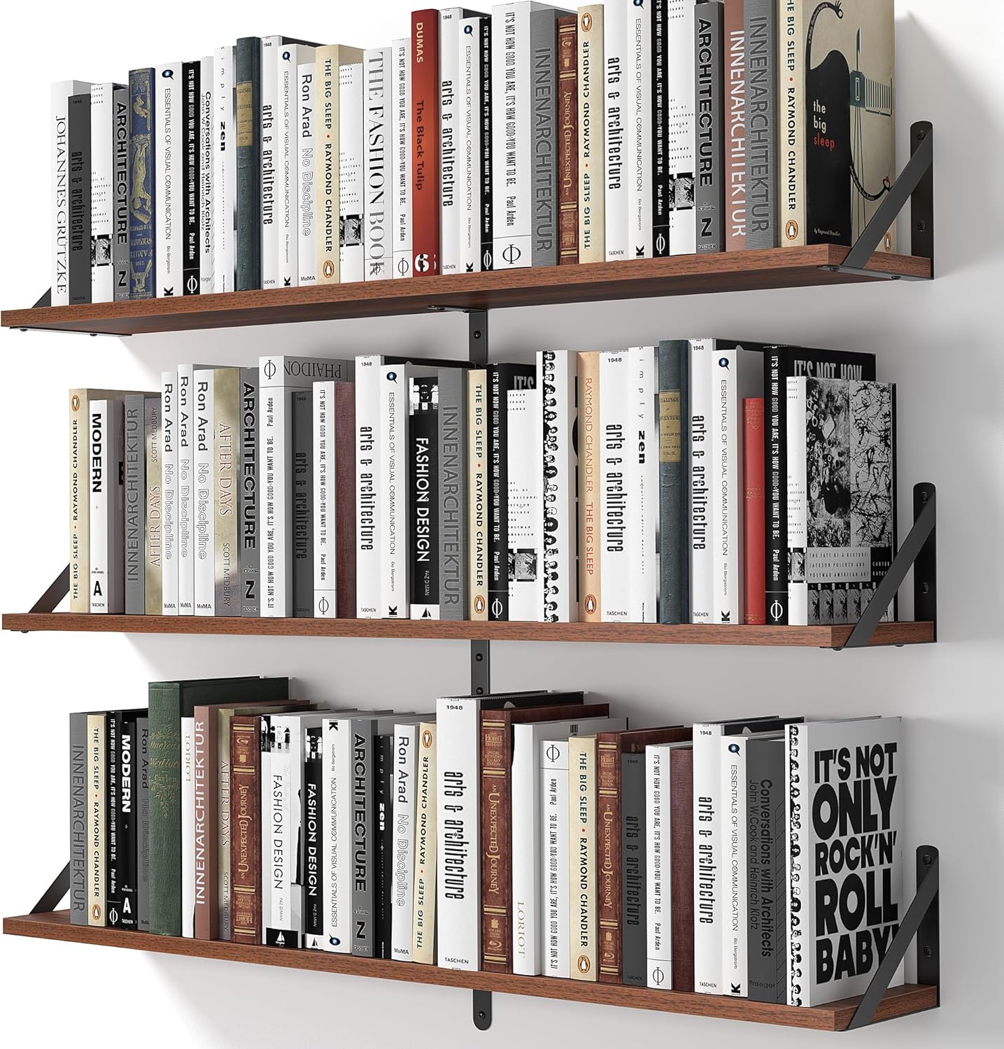 Heimlove Floating Shelves for Wall, 36 Inch Long Wood Floating Bookshelf Set of 3, Wall Mounted Hanging Shelf for Bathroom Bedroom Kitchen, Walnut