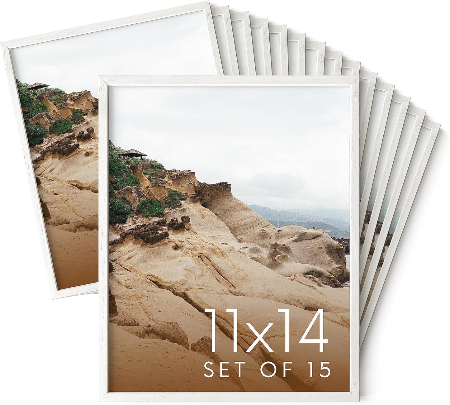 Haus and Hues 11x14 White Oak Wood Picture Frames Set of 15 - Premium Bulk Picture Frames 11x14 Bundle - Elegant Gallery Wall Frame Set for Posters, Art Display - Ideal for Wall Decor in Home & Office