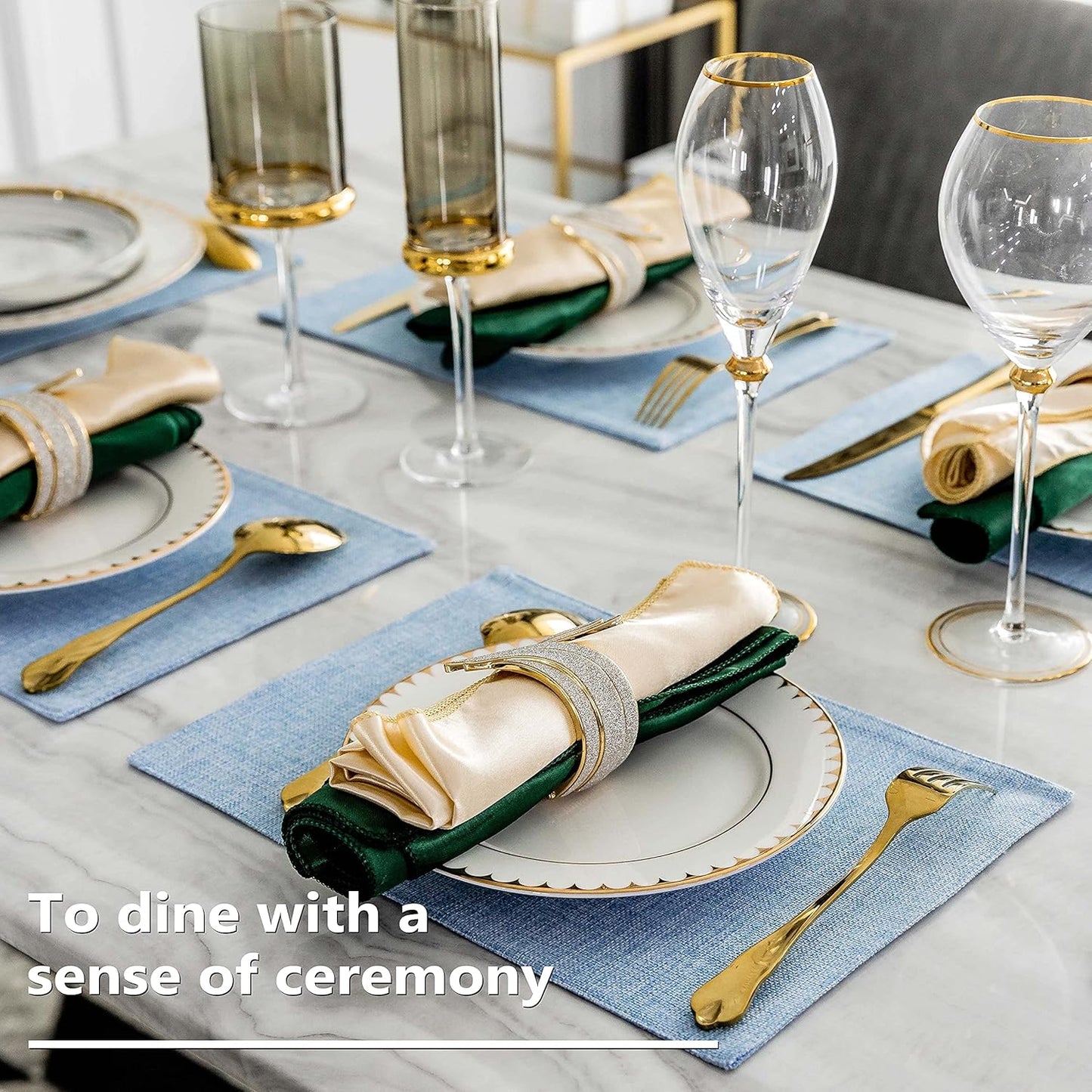 Home Brilliant Placemats Table Mat Set of 6 Heat Resistant Dining Place Mats for Kitchen Restaurant Wedding Holiday Celebration, Blue