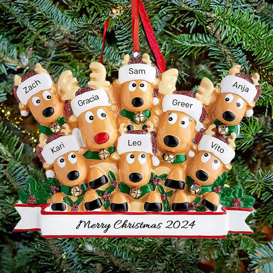Personalized Christmas Ornaments 2025, Custom Reindeer Family Ornaments for Trees with Names, Handcrafted Christmas Deer Decorations for 2-8 Members, Meaningful Xmas Family of 8